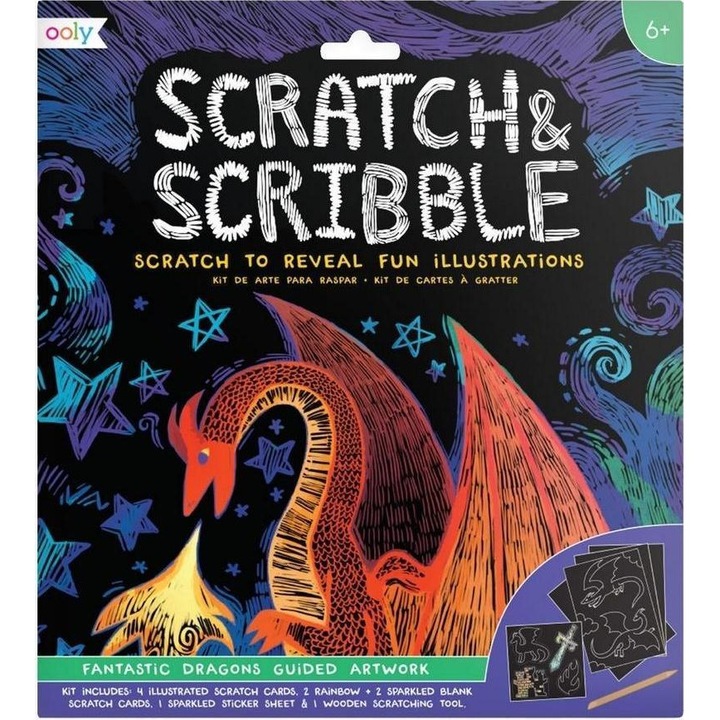 Scratch & Scribble Games Dragons Fantastic Kaparókészlet, Kolorowe Baloniki, Wood, 6 év felett