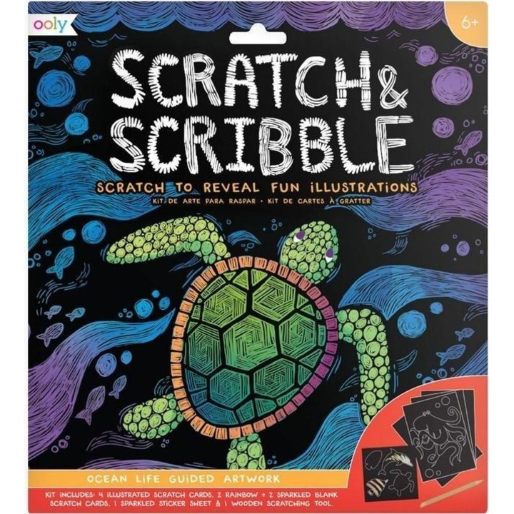 Jocuri Scratch & Scribble World Underwater, Kolorowe Baloniki, Lemn, 6 ani+