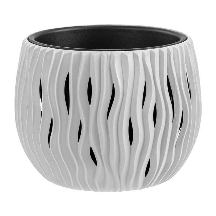 Ghiveci de flori, Prosperplast, Plastic, 13.8 cm, Alb/Negru