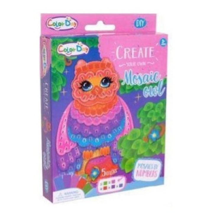 Set mozaic pe numere, Askato, Spuma, 3+ ani, 17.7 x 12.9 x 1.5 cm, Multicolor