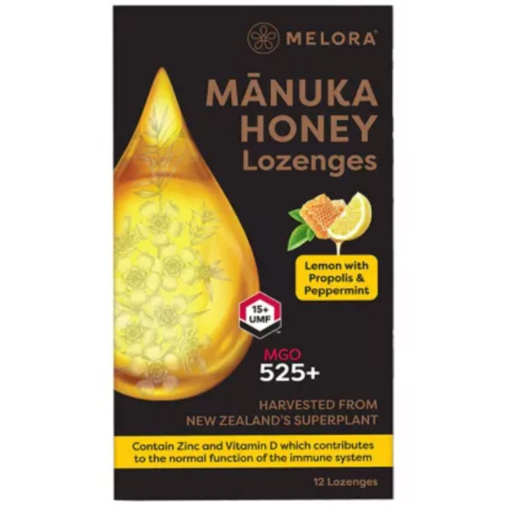 Dropsuri miere de Manuka MGO 525+ (UMF 15+) Melora - lamaie si propolis, 12 buc, 48g, naturale