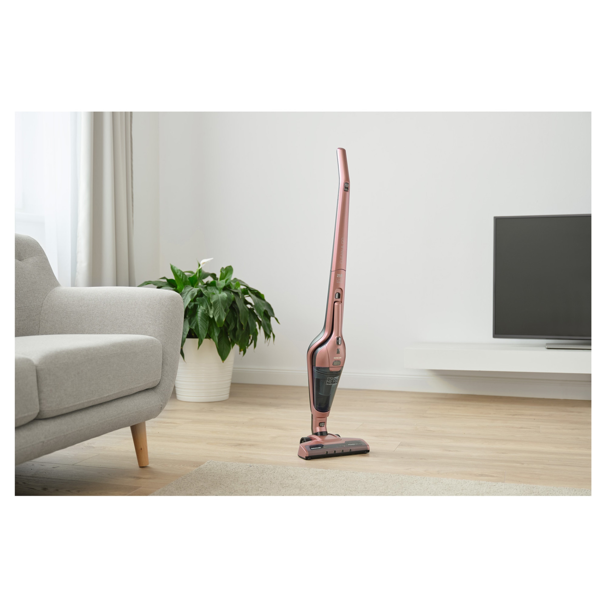 Aspirator fara fir, Sencor, SVC 0605RS, 3 in 1, Perie rotativa motorizata, Capacitate 2000 mAh, Roz