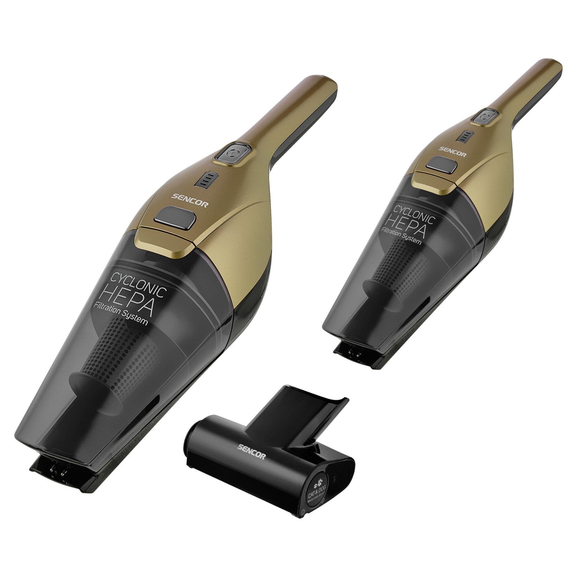 Aspirator vertical fara fir Sencor SVC 0607CH 3 in 1, 21.6V, autonomie 45 min, capacitate de colectare 0.5l, nivel de zgomot 78 dB, filtru HEPA, auriu