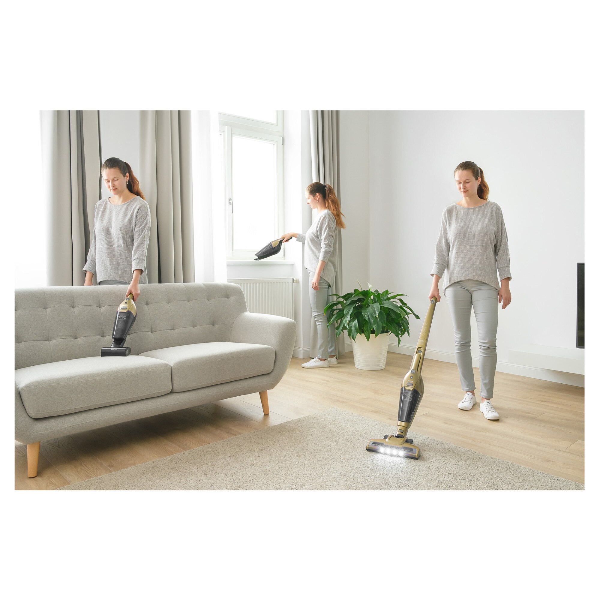Aspirator vertical fara fir Sencor SVC 0607CH 3 in 1, 21.6V, autonomie 45 min, capacitate de colectare 0.5l, nivel de zgomot 78 dB, filtru HEPA, auriu