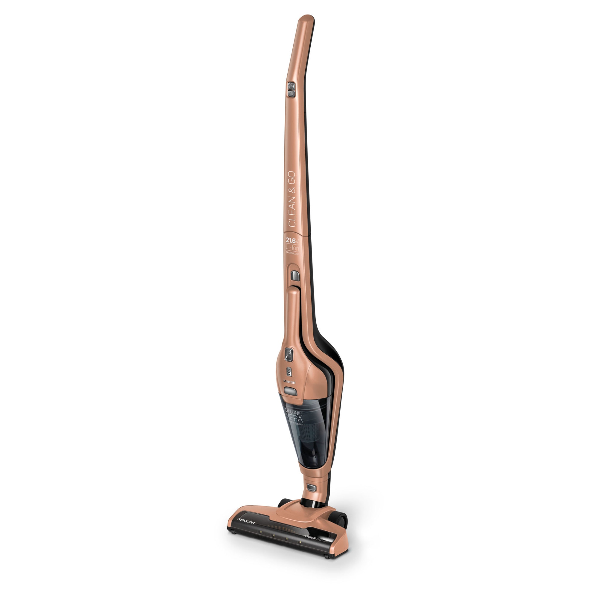 Aspirator fara fir, Sencor, SVC 0606GD, 3 in 1, Perie rotativa motorizata, Capacitate 2000 mAh, Auriu