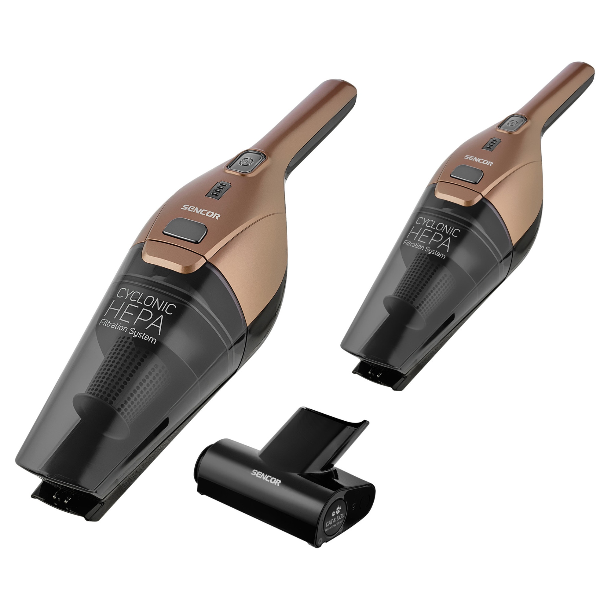 Aspirator fara fir, Sencor, SVC 0606GD, 3 in 1, Perie rotativa motorizata, Capacitate 2000 mAh, Auriu