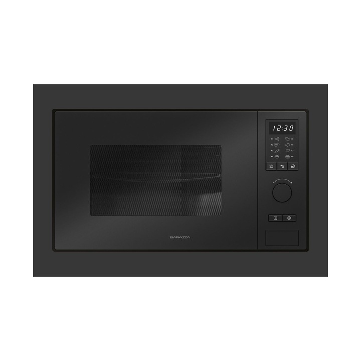 Cuptor cu microunde incorporabil Barazza, 25 l, grill si microunde, 1450 W, 6 functii gatire, 8 programe automate, 2 programe combinate, functie Multi-Section, protectie Child Lock, platou rotativ 31.5 cm, usa cu sticla dubla, negru mat