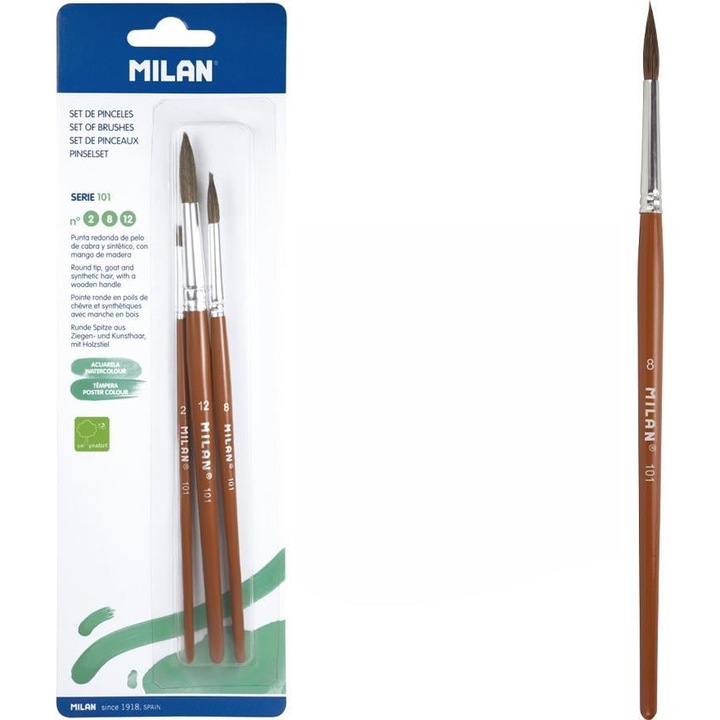 Set 3 pensule rotunde MILAN seria 101, par capra si sintetic, maro, 26.4x8.4x1cm