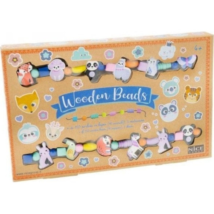 Set margele pentru creare bijuterii, Russell, Lemn, Multicolor