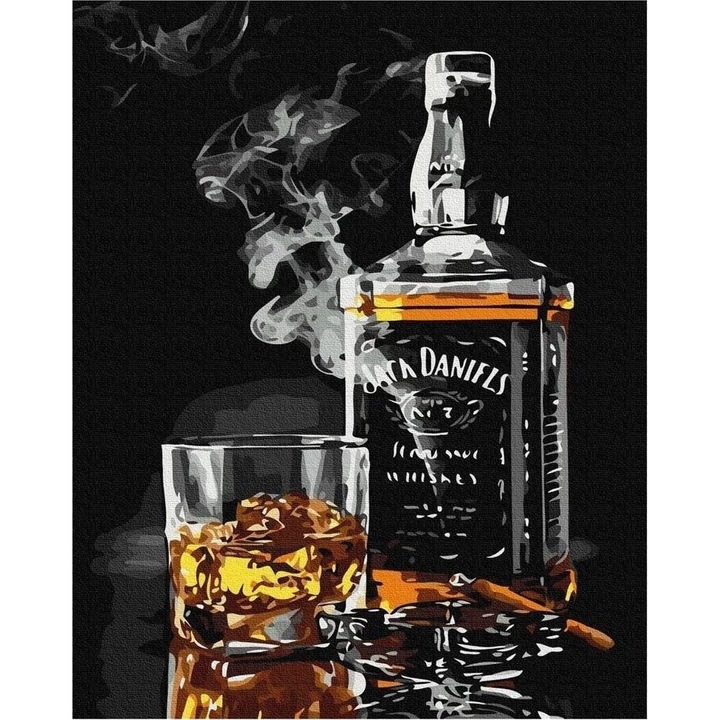 Set pictura dupa numere, Twoje Hobby, 18 culori, Model Jack Daniels, 40x50cm