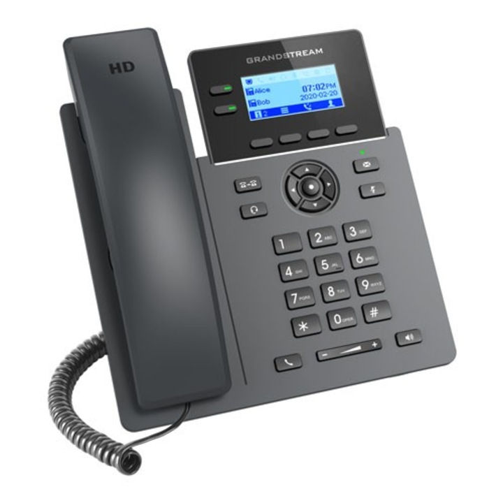 Telefon cu fir VoIP, Grandstream, Conferinta 5-parti, Suport EHS, Negru