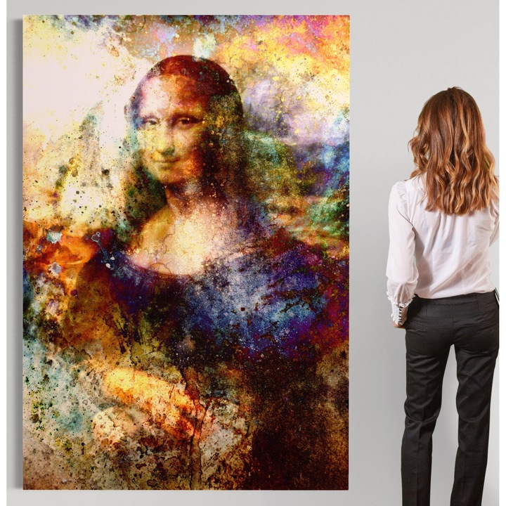 Картина върху платно, LuxCanva® A1074, Мона Лиза, 100 X 145 CM, 100% памучно платно 400g/m2, дървена рамка, Джоконда, Да Винчи, жена, картина, ярки цветове