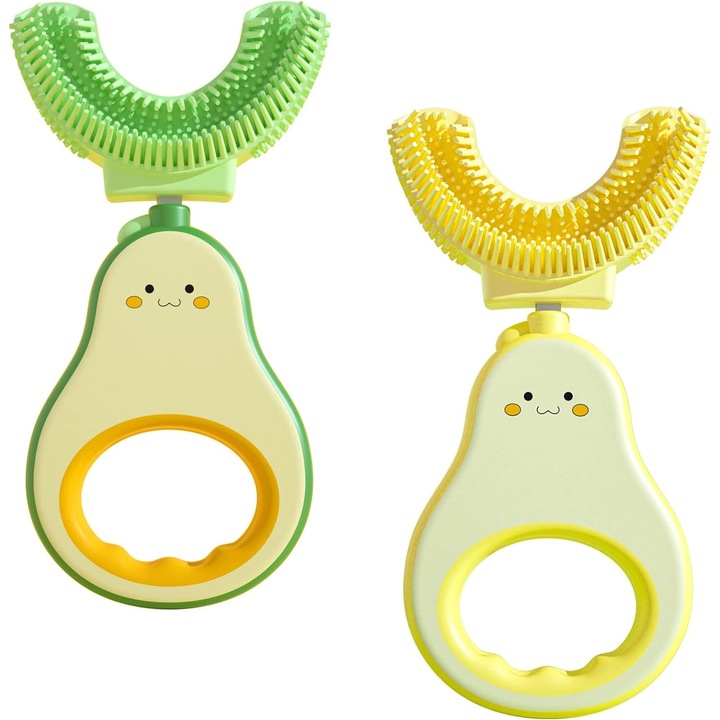 2 gyermek fogkefe készlet, Sunmostar, puha sörtéjű, sárga/zöld