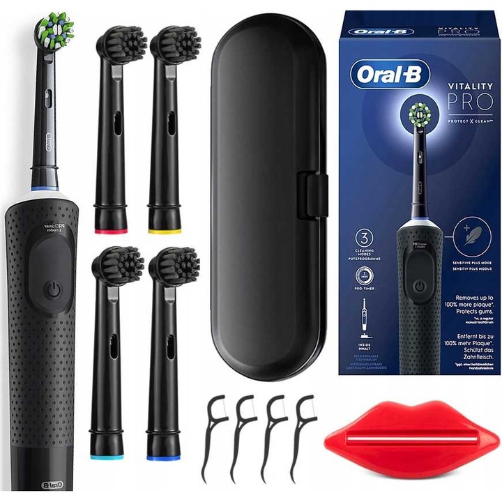 Комплект от 10 глави за електрически четки за зъби, Oral-B, пластмасови, черни