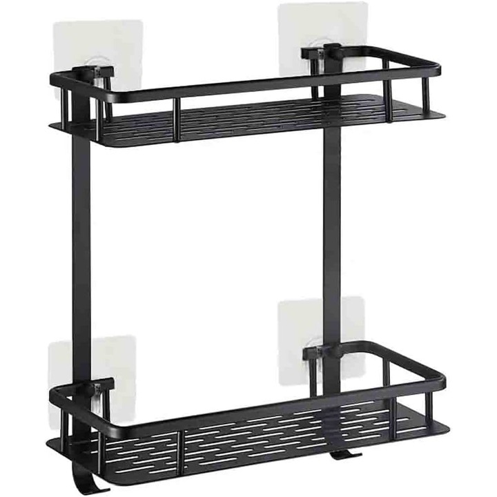 Zuhanypolc, Jormftte, 2 szintes, Alumínium, Fekete