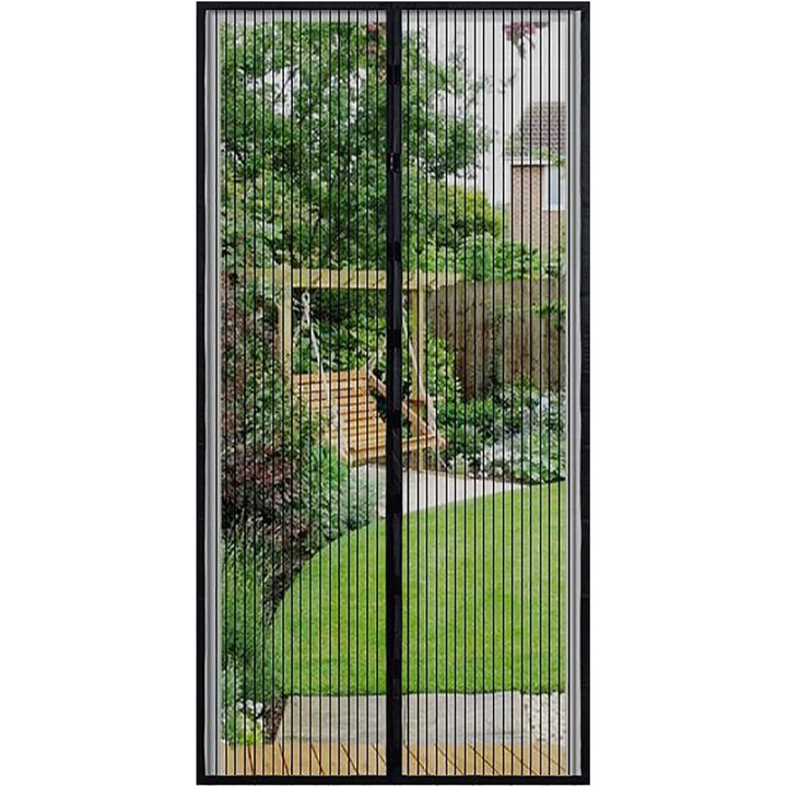 Mágneses szúnyogháló ajtóra, mágneses záródású szúnyogháló, komplett telepítőkészlet 210 cm x 90 cm, tűk és ragasztószalag mellékelve (100x210 cm, fekete)