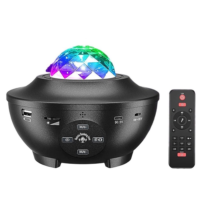 Proiector de stele, Jormftte, Jormftte, 10 moduri, Bluetooth, Negru