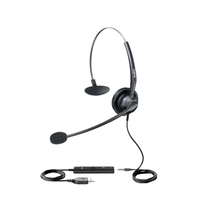 Слушалки с кабел, Yealink, USB, 3,5 мм конектор, черни