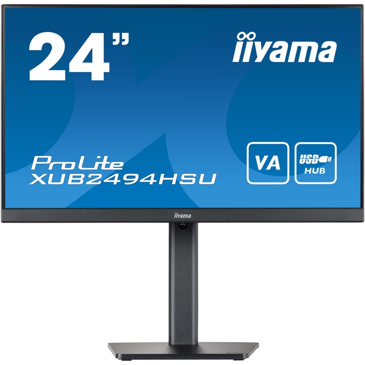 IIYAMA ProLite XUB2494HSU-B2 LED monitor, 23,8" IPS, FHD, 60Hz, 4ms, HDMI, DisplayPort, 2x3.2 USB HUB, HAS (150mm) + Pivot, villogásmentes + kék fény, fekete