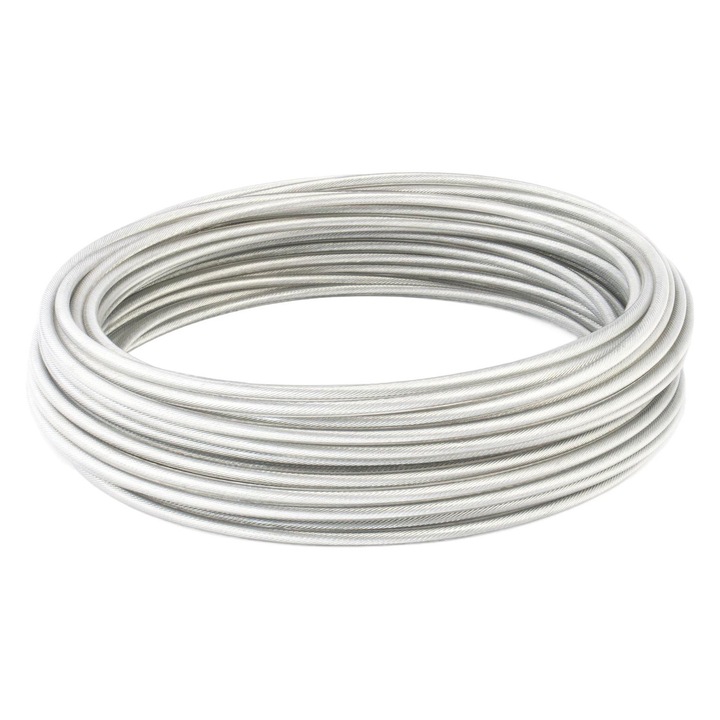 Nyújtásálló kábel, DQPP, acél / PVC, 1770 N/mm2, 2,24 kN, 1,6 / 3 mm, 5 m, átlátszó / ezüst