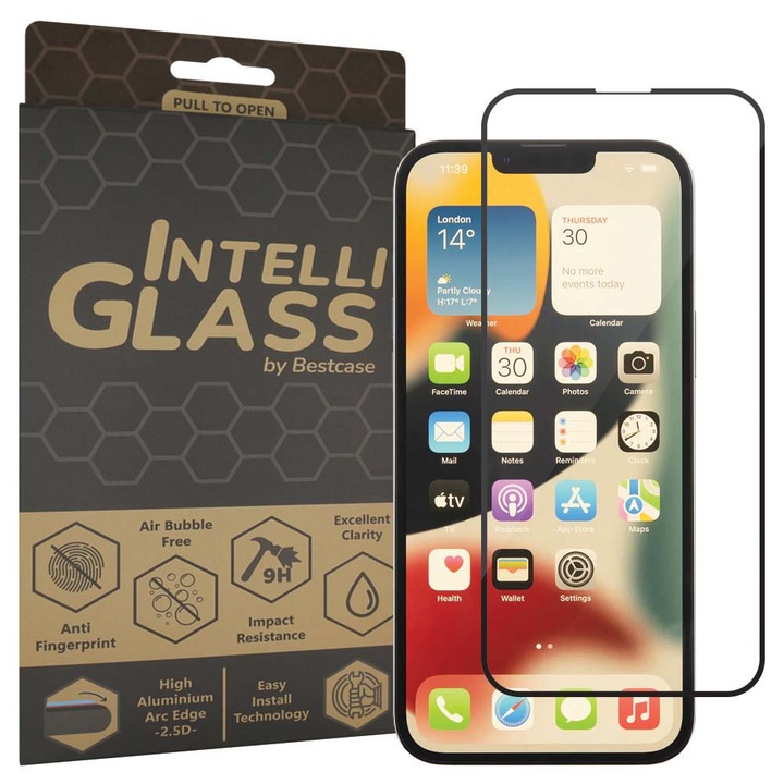 Folie Sticla Intelli® Full Cover 9H, 0.33mm compatibila cu Apple iPhone 14 Pro, Full Glue, Duritate Militara, Ultra HD, Protectie Profesionala, Anti Zgarieturi, Anti Socuri, instalare foarte usoara, Margini Negre, Calitate Premium Japan