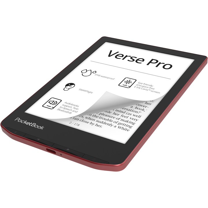eBook Reader PocketBook Verse Pro PB634, ecran tactil 6.0" E Ink Carta™ 1200, 300dpi, 16GB, SMARTlight, G-sensor, WiFi&Bluetooth, Passion Red