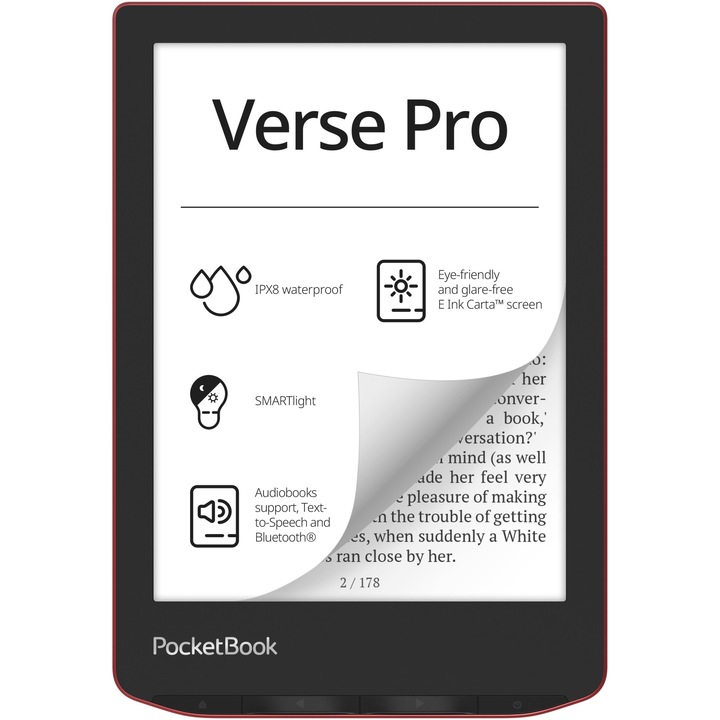eBook Reader PocketBook Verse Pro PB634, ecran tactil 6.0" E Ink Carta™ 1200, 300dpi, 16GB, SMARTlight, G-sensor, WiFi&Bluetooth, Passion Red