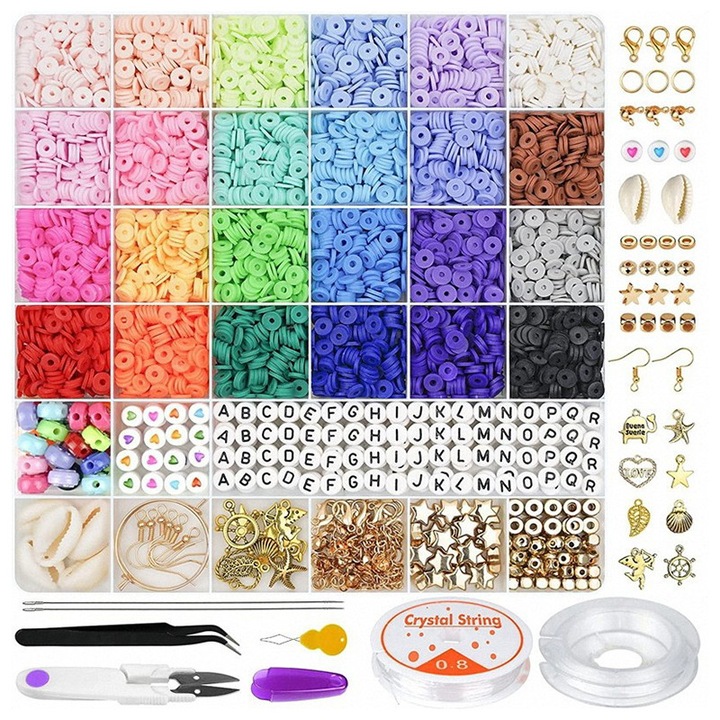Set margele pentru artizanat, BOMSTOM, cleste si cutie, Multicolor