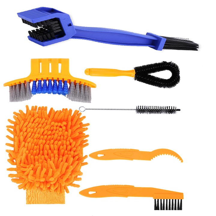 Комплект от 7 четки за почистване на велосипедни вериги и зъбни колела, Ronyes®, многофункционални