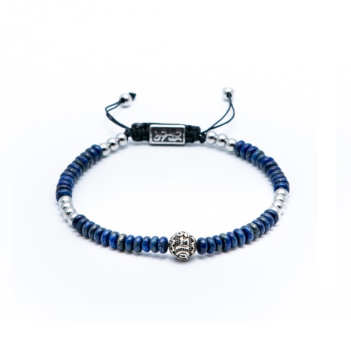 Bratara lapis lazuli heishi rotunjit si argint 925 handmade Dual Stax