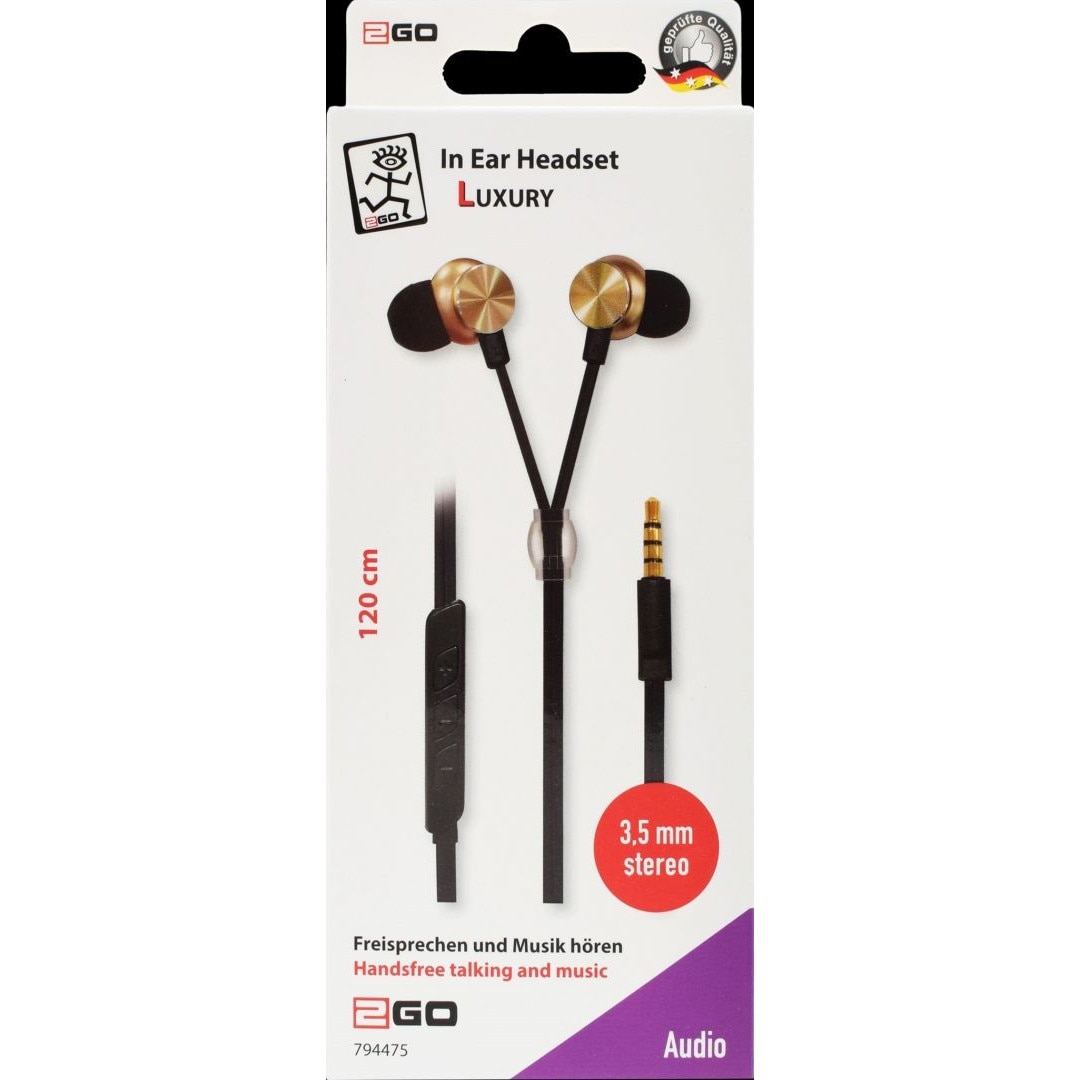 Casti stereo, 2GO, 1.2 m, Negru/Auriu