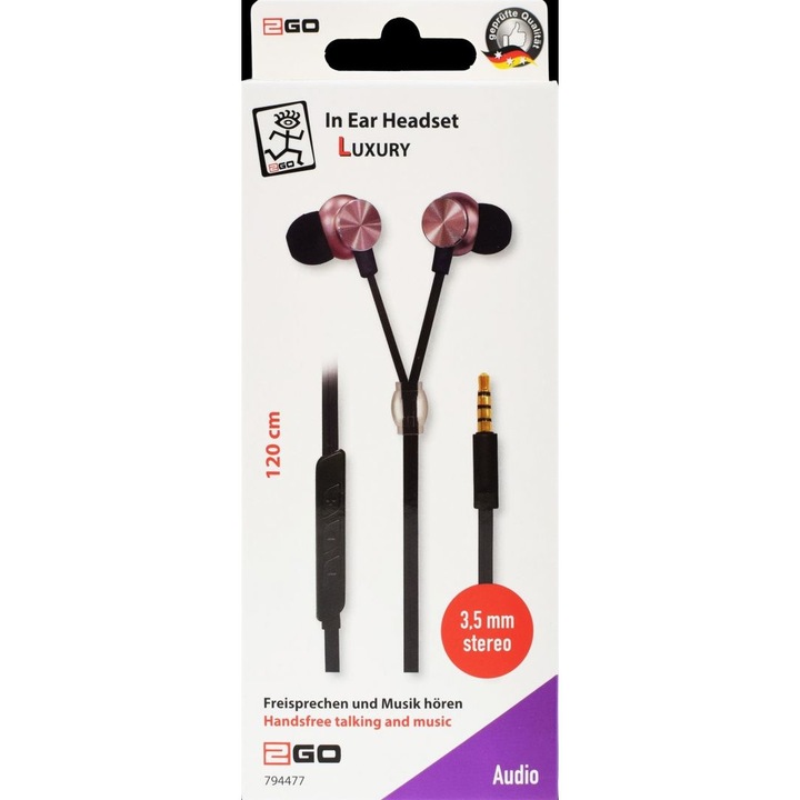 Casti stereo, 2GO, 1.2 m, Negru/Roz