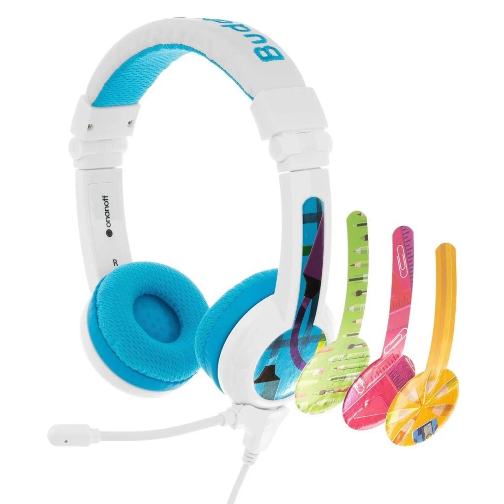 Casti cu fir pentru copii, BuddyPhones, 3.5 mm, 1.4 m, 32 Ohm, 20Hz-20kHz, Alb/Albastru