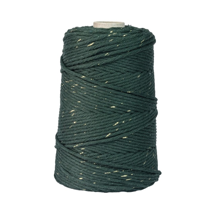 Шнур за макраме, DQPP, Памук, 3 мм, 200 м, Зелен/Златен