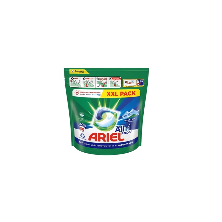 Detergent de rufe capsule Ariel All in One PODS Mountain Spring, 50 buc, 50 spalari