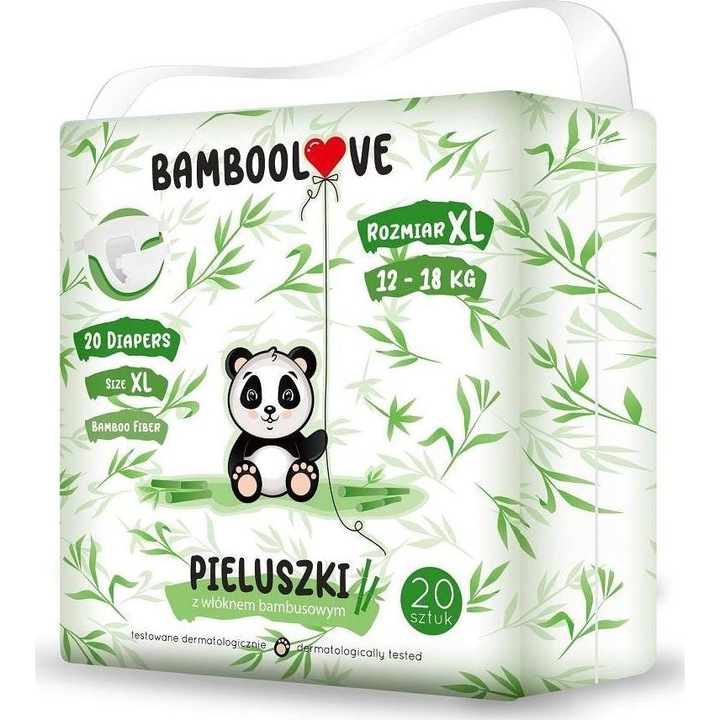 Бебешки пелени Bamboolove, Бамбукови влакна, XL, 12-18 кг, 20 бр