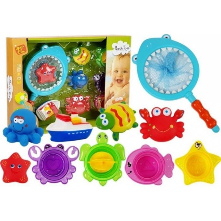 Lean Fürdőjáték Készlet: Hálós Állatfogó és Színes Gumifigurák