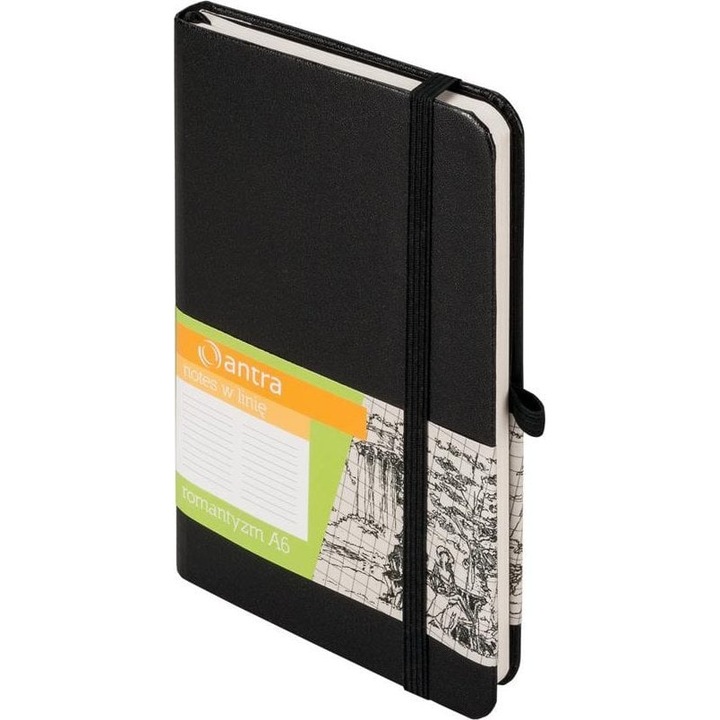 Agenda A6, Antra, Piele ecologica, Negru, 192 pagini, 90x140 mm