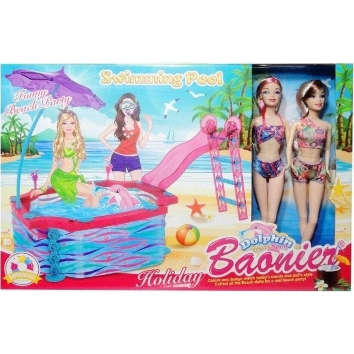 2 db-os babakészlet úszómedencével, svéd, műanyag, többszínű