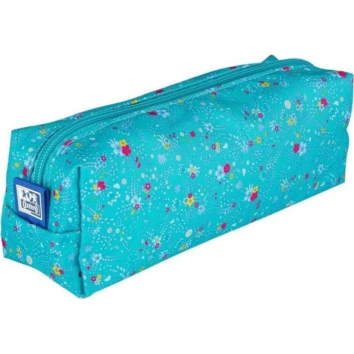 Моливник с флорален принт, Оксфорд, полиестер, 21 x 7 x 8 см, тюркоаз