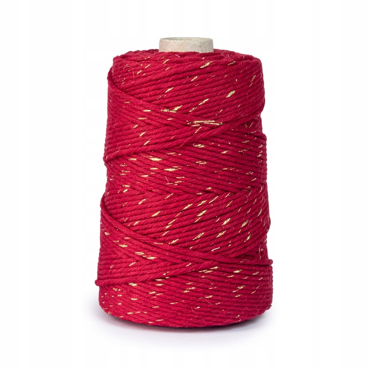 Snur pentru macrame, DQPP, Bumbac, 3 mm, 200 m, Rosu inchis/Auriu