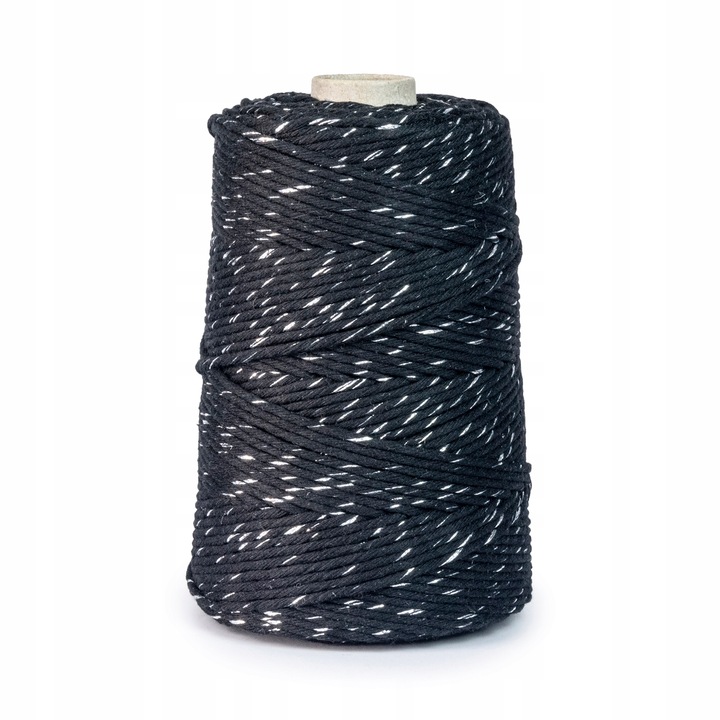 Текстилен конец за макраме, DQPP, Памук, 3 мм, 200 м, Черен/Сребрист