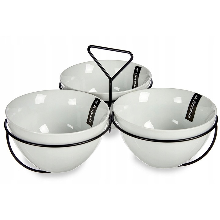 Set 3 boluri pentru servire, Arte, Portelan, Rotund, Alb, 3x600 ml, Aperitiv, 7.2x13 cm