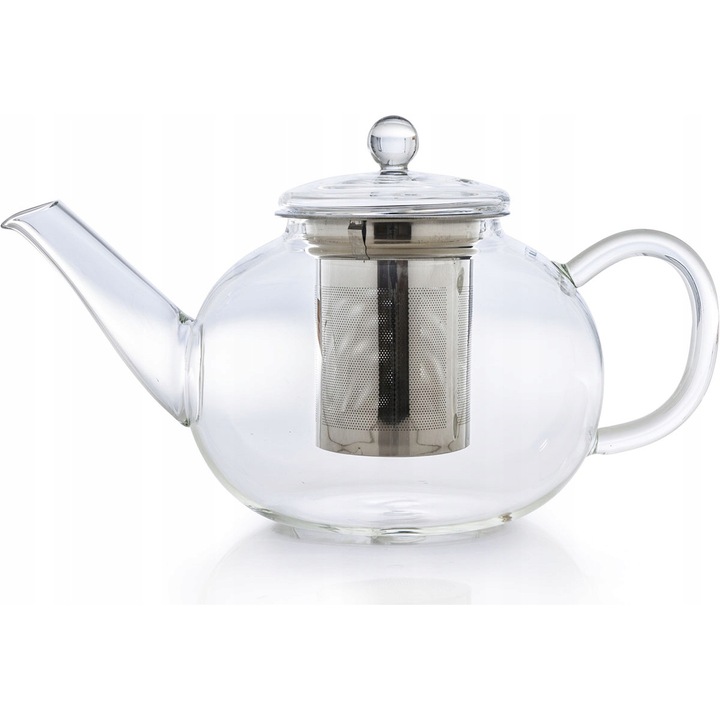 Ceainic cu infuzor de ceai, de sticla borosilicata, cu capac, 1.6 l, Transparent, Creano