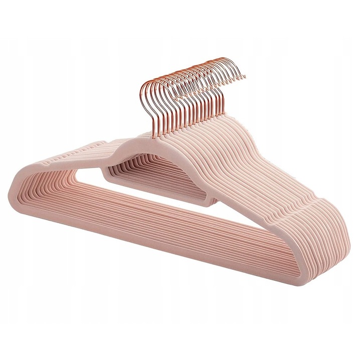 SONGMICS Set de 50 de umerase pentru haine, anti-alunecare cu catifea, bara de cravata si carlig pivotant, 43,5 cm, roz