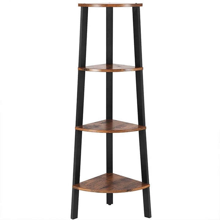 Biblioteca de colt, Songmics, Raftul de carti, PAL/Otel, 4 rafturi, Negru/Maro