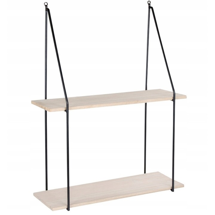 Raft de perete, decorativ, doua niveluri, de carti, Natural Lemn, Maro/Negru, House Nordic