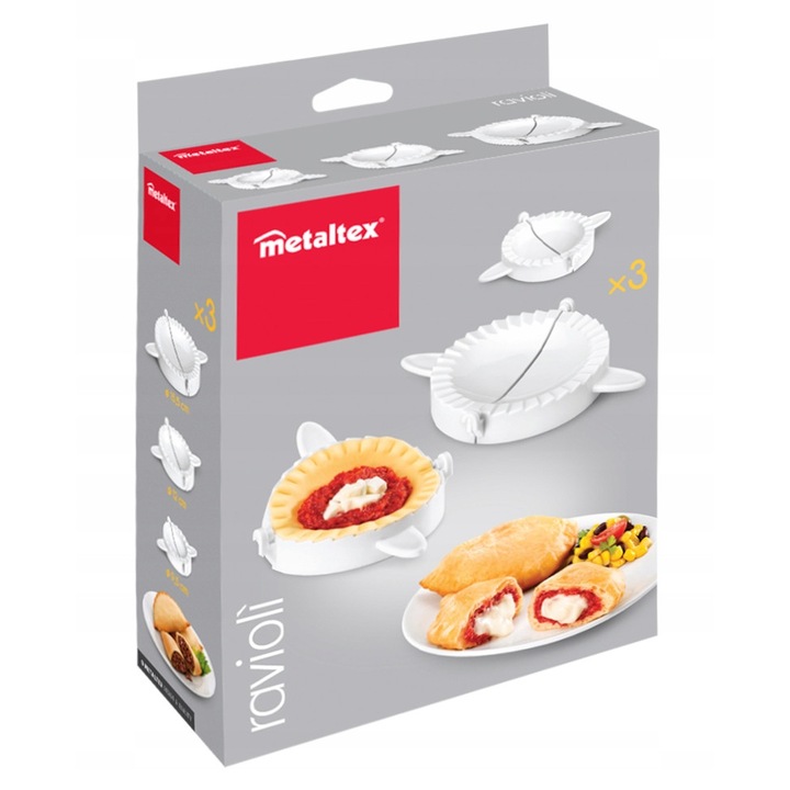 Set 3 forme galuste ravioli, Masina solida, Matrita pentru fabricarea galustelor, Plastic, Alb