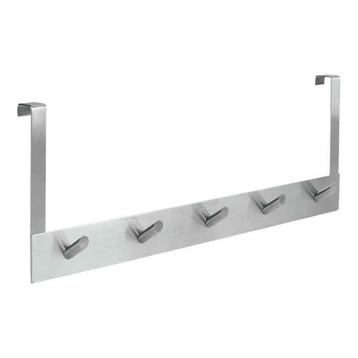 Cuier pentru usa Metaltex, 5 carlige, argintiu, 39.5x5x15cm