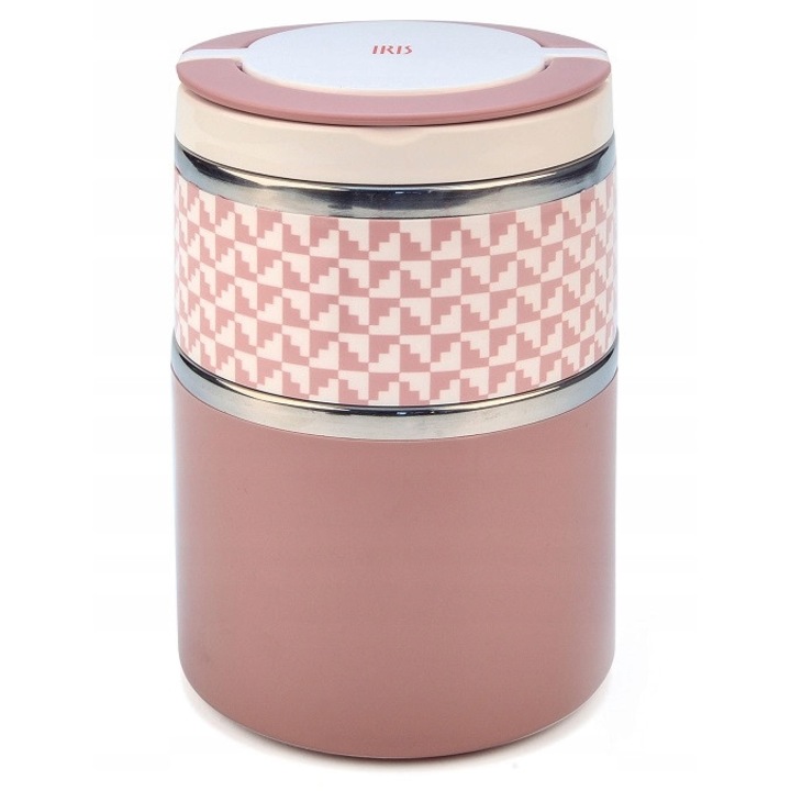 Termos pentru pranz IRIS Barcelona, 2 niveluri, izolat termic, roz, 900ml